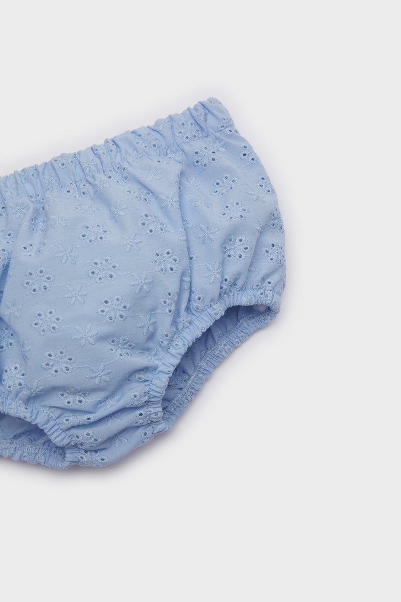 ديفاكتو طقم بيبي بناتي فلورال فستان مخرم قصة عادية وكلوت - قطعتين - Image 3